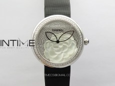 Mademoiselle Prive SS TF Best Edition Crystal Dial Silver Flower Crystal Bezel On Black Leather strap