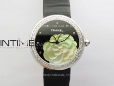 Mademoiselle Prive SS TF Best Edition Black Dial Gold Flower Crystal Bezel On Black Leather strap
