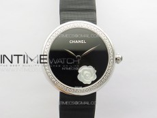Mademoiselle Prive SS TF Best Edition Black Dial Small Flower Crystal Bezel On Black Leather strap