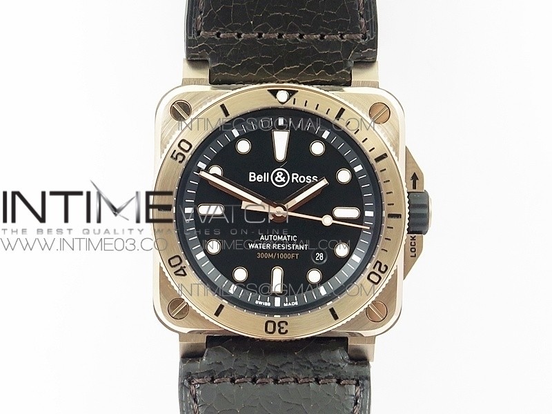 BR 03-92 Diver RG Black Dial on Rubber Strap A2824 (Free Rubber Strap)