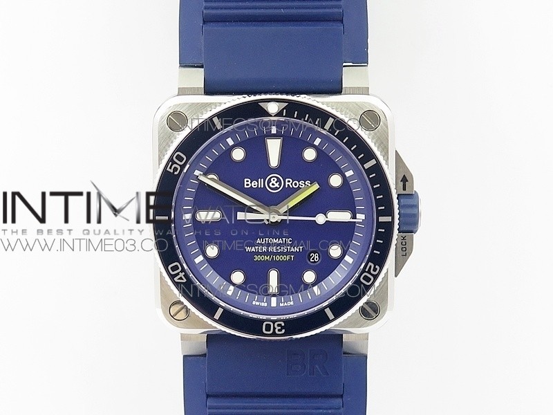 BR 03-92 Diver SS B12 1:1 Best Edition Blue Dial on Rubber Strap A2824 (Free Leather)