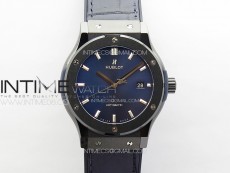 Classic Fusion 42mm Real Black Ceramic GSF 1:1 Best Edition Blue Dial on Blue Gummy Strap SW300
