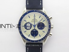 Speedmaster SS Blue Snoopy OMF 1:1 Best Edition White Dial on Blue Leather Strap Manual Winding Chrono Movement