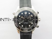 Seamaster 300M Chrono SS OMF 1:1 Best Edition Black Dial on Black Rubber Strap A9900