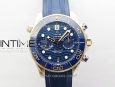 Seamaster 300M Chrono SS/RG OMF 1:1 Best Edition Blue Dial on Blue Rubber Strap A9900