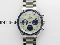 Speedmaster SS Blue Snoopy OMF 1:1 Best Edition White Dial on New SS Bracelet Manual Winding Chrono Movement