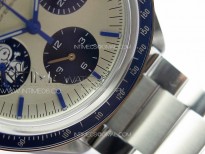 Speedmaster SS Blue Snoopy OMF 1:1 Best Edition White Dial on New SS Bracelet Manual Winding Chrono Movement