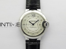 Ballon Bleu 33mm SS K3F 1:1 Best Edition White Textured Dia Markers Dial on Black Leather Strap A076
