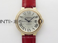 Ballon Bleu 36mm Diamonds Bezel RG K3F 1:1 Best Edition White Textured Dial On Red Leather Strap A076