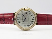 Ballon Bleu 36mm Diamonds Bezel RG K3F 1:1 Best Edition White Textured Dial On Red Leather Strap A076