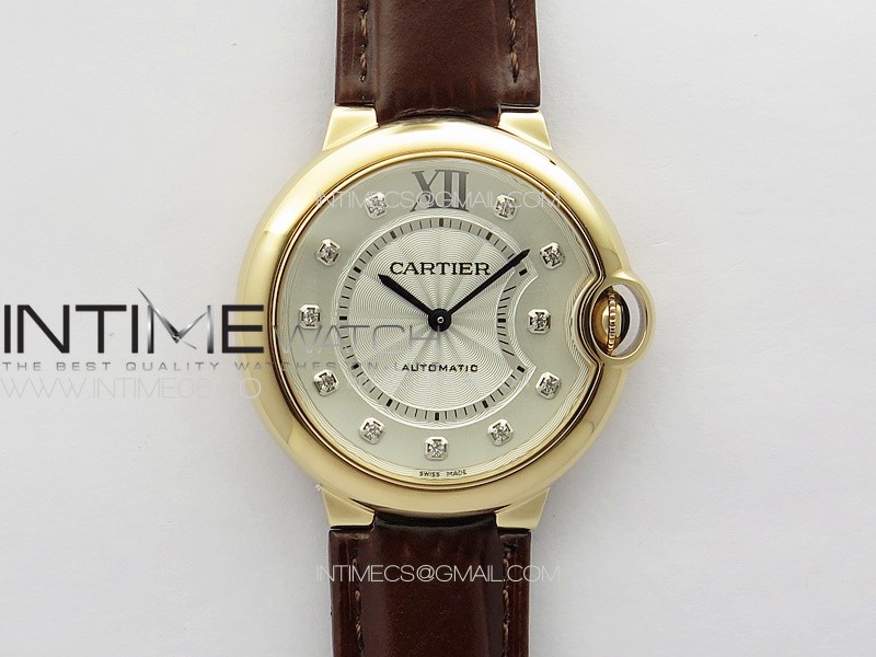 Ballon Bleu 36mm RG K3F 1:1 Best Edition White Textured Dia Markers Dial On Brown Leather Strap A076