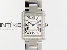 Tank Solo Ladies 25mm SS Diamond Bezel K11F 1:1 Best Edition White Dial on SS Bracelet Ronda Quartz