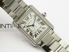 Tank Solo Ladies 25mm SS Diamond Bezel K11F 1:1 Best Edition White Dial on SS Bracelet Ronda Quartz