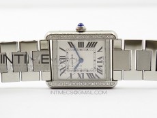 Tank Solo Ladies 25mm SS Diamond Bezel K11F 1:1 Best Edition White Dial on SS Bracelet Ronda Quartz