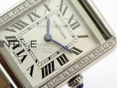 Tank Solo Ladies 25mm SS Diamond Bezel K11F 1:1 Best Edition White Dial on SS Bracelet Ronda Quartz