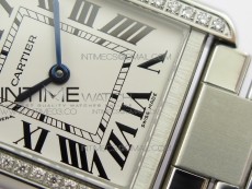 Tank Solo Ladies 25mm SS Diamond Bezel K11F 1:1 Best Edition White Dial on SS Bracelet Ronda Quartz