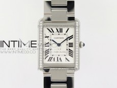 Tank Solo Ladies 28mm SS Diamond Bezel K11F 1:1 Best Edition White Dial on SS Bracelet Ronda Quartz