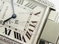 Tank Solo Ladies 28mm SS Diamond Bezel K11F 1:1 Best Edition White Dial on SS Bracelet Ronda Quartz