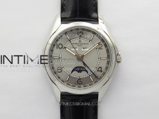Fiftysix Complete Calendar SS 40mm ZF 1:1 Best Edition Silver Dial on Black Leather Strap A2460