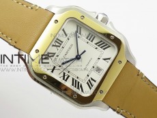 Santos de Cartier Large 2018 KOR 1:1 Best Edition YG Bezel White Dial on Brown Leather Strap MIYOTA 9015
