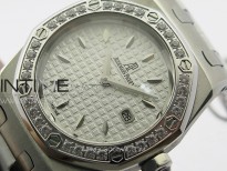 Lady Royal Oak 33mm 67620ST SS APSF 1:1 Best Edition White Textured Dial on White Leather Strap RONDA Quartz