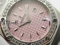 Lady Royal Oak 33mm 67620ST SS APSF 1:1 Best Edition Pink Textured Dial on Pink Leather Strap RONDA Quartz
