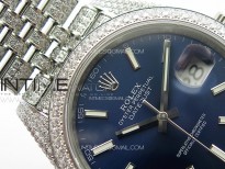 DateJust 41 126334 Full Paved Diamonds BP Best Edition Blue Dial Sticks Markers on Jubilee Bracelet A2824