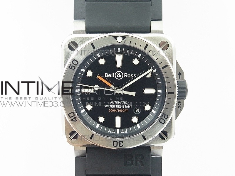 BR 03-92 Diver SS/SS Bezel Black Dial on Rubber Strap A2824 (Free Leather strap)
