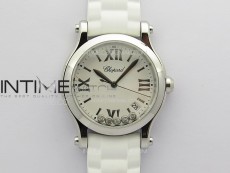 Happy Sport Real Diamonds SS BVF 1:1 Best Edition White Dial on White Rubber Strap Swiss Quartz