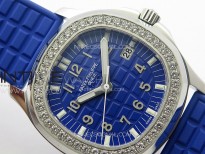 Aquanaut 5067A SS PPF 1:1 Best Edition Blue Textured Dial Red Hand on Blue Rubber Strap Ronda Quartz