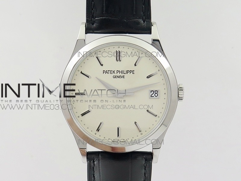 Calatrava 5296G SS ZF 1:1 Best Edition Ivory Dial On Black Leather Strap 324CS