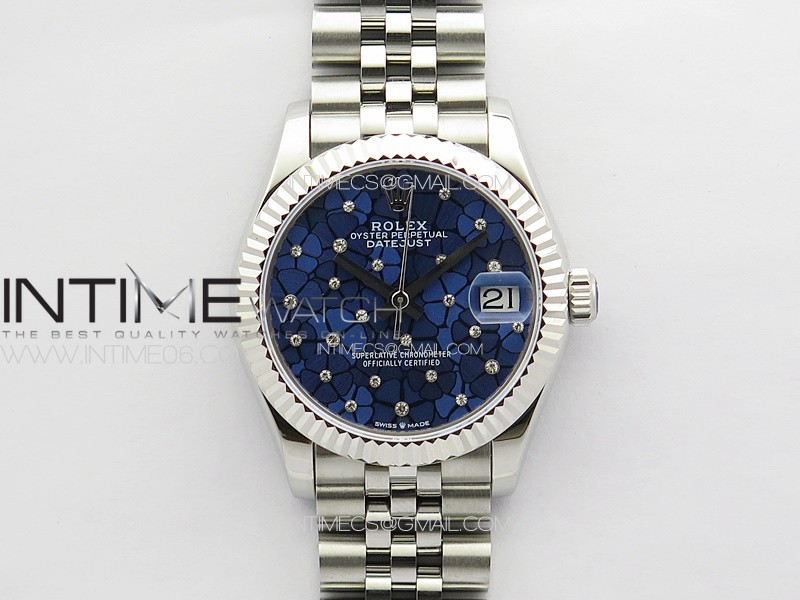 DateJust 31mm 72610 SS APSF Best Edition Blue Flowers Crystals Dial on Jubilee Bracelet A2824