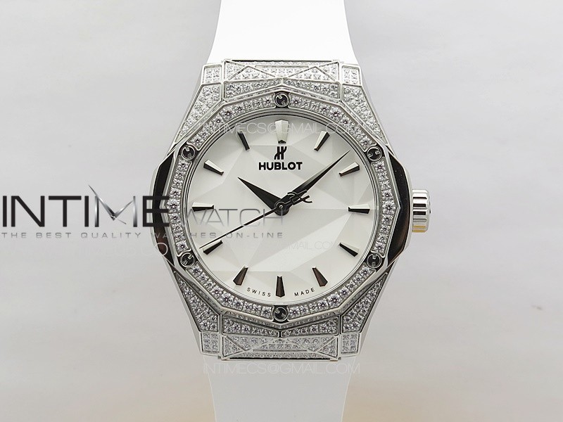 Classic Fusion Orlinski SS Full Diamonds APSF 1:1 Best Edtion White Faceted Dial on White Rubber Strap A2892