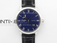 Excellence Panorama Date Moon Phase SS GGR 1:1 Best Edition Blue Dial on Black Leather Strap A100