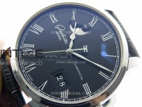 Excellence Panorama Date Moon Phase SS GGR 1:1 Best Edition Black Dial on Black Leather Strap A100
