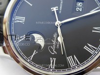 Excellence Panorama Date Moon Phase SS GGR 1:1 Best Edition Black Dial on Black Leather Strap A100