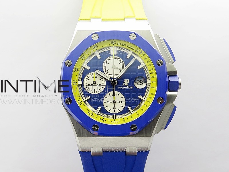 Royal Oak Offshore 44mm SS Blue Ceramic Bezel RSF Best Edition Blue/Yellow Dial on Rubber Strap A3126