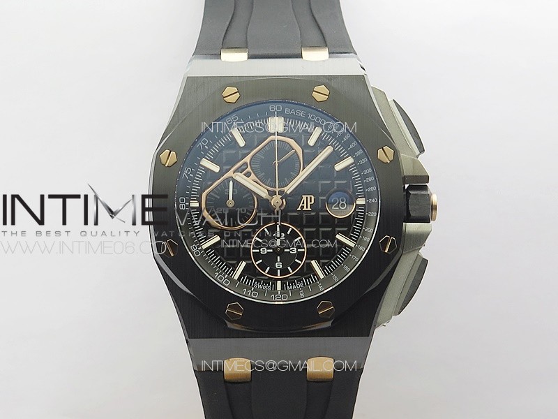 Royal Oak Offshore 44mm Real Ceramic RSF 1:1 Best Edition Black Dial RG Markers on Rubber Strap A3126