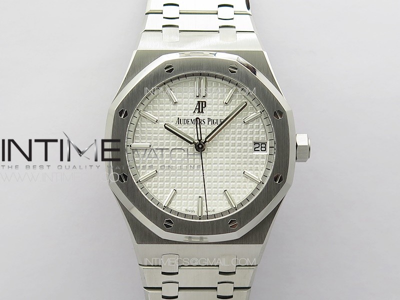 Royal Oak 41mm 15500 SS ZF 1:1 Best Edition White Textured Dial on SS Bracelet A4302 Super Clone V3