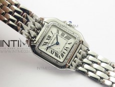 Panthère Secrete Ladies 27mm Diamond Bezel SS GF 1:1 Best Edition White Dial on SS Bracelet Ronda Quartz