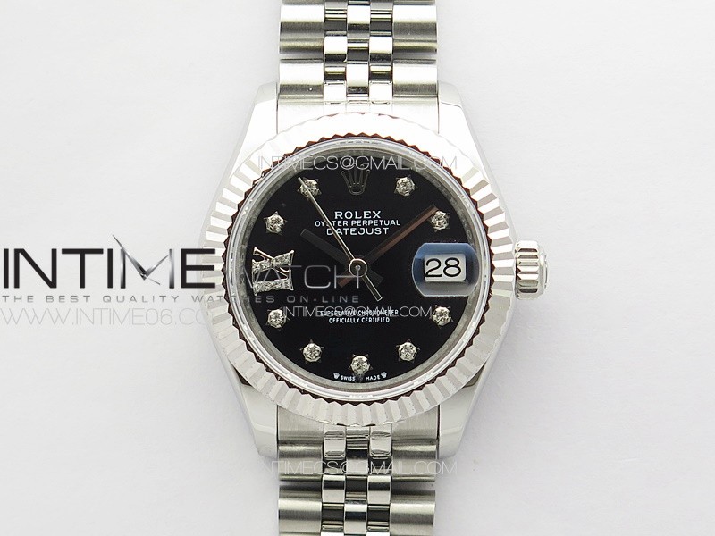 Datejust 28mm 279179 SS APSF Best Edition Black Dial Stars Crystals Markers on SS Jubilee Bracelet NH05
