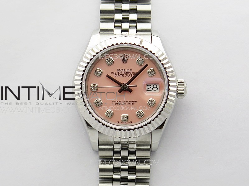Datejust 28mm 279179 SS APSF Best Edition Pink Dial Crystals Markers on SS Jubilee Bracelet NH05