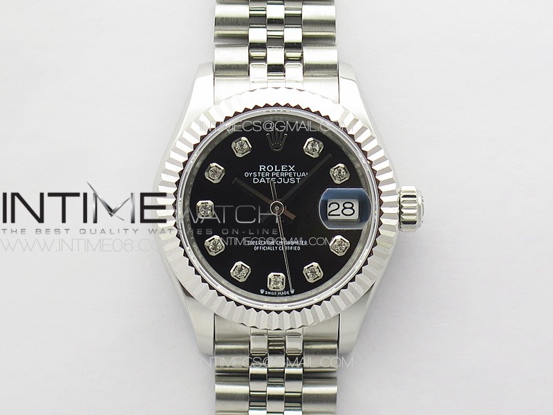 Datejust 28mm 279179 SS APSF Best Edition Black Dial Crystals Markers on SS Jubilee Bracelet NH05