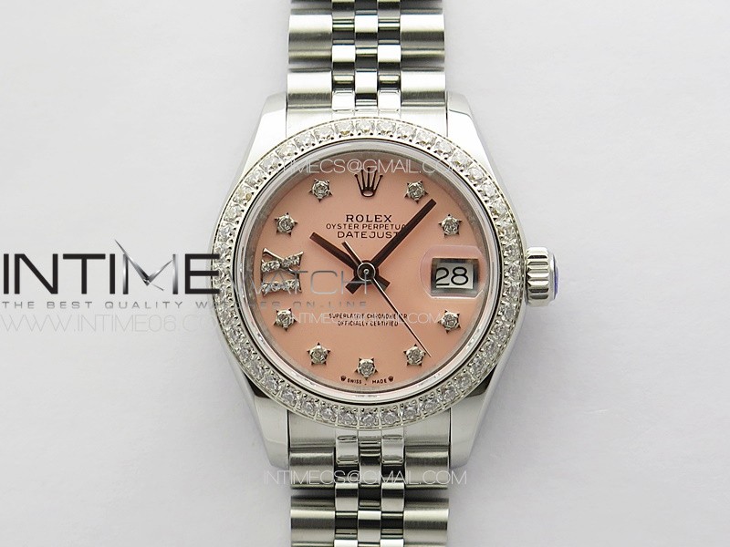 Datejust 28mm 279179 SS/Crystals APSF Best Edition Pink Dial Star Crystals Markers on SS Jubilee Bracelet NH05