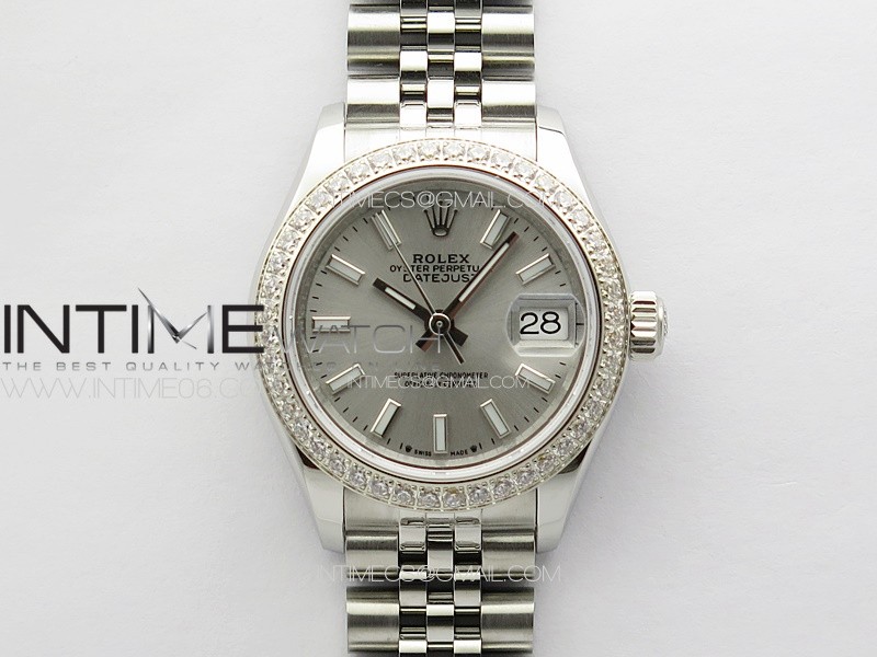 Datejust 28mm 279179 SS/Crystals APSF Best Edition Silver Dial Sticks Markers on SS Jubilee Bracelet NH05