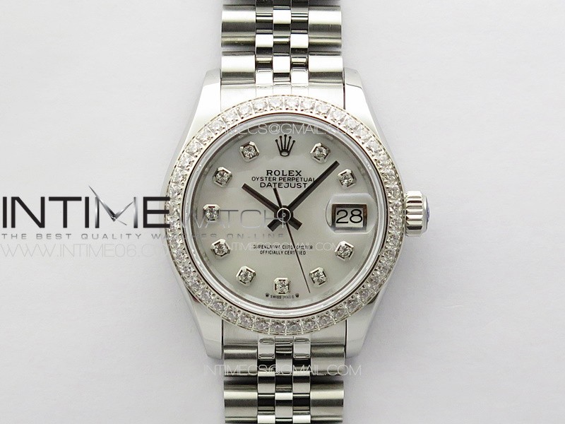 Datejust 28mm 279179 SS/Crystals APSF Best Edition White MOP Dial Crystals Markers on SS Jubilee Bracelet NH05