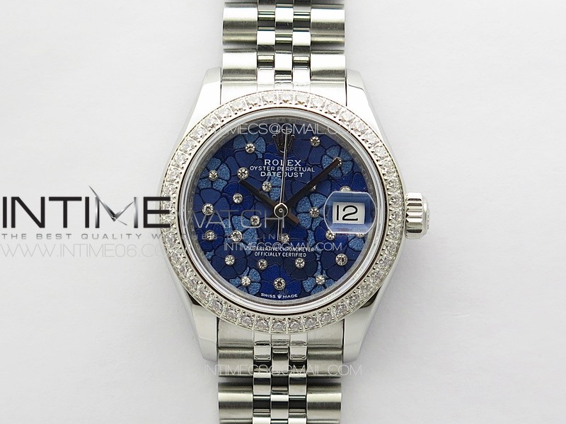 Datejust 28mm 279179 SS/Crystals APSF Best Edition Blue Flowers Dial on SS Jubilee Bracelet NH05