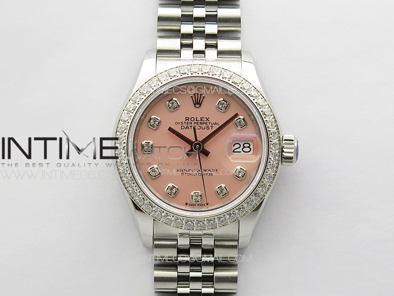 Datejust 28mm 279179 SS/Crystals APSF Best Edition Pink Dial Crystals Markers on SS Jubilee Bracelet NH05