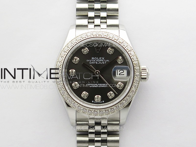 Datejust 28mm 279179 SS/Crystals APSF Best Edition Gray Dial Crystals Markers on SS Jubilee Bracelet NH05