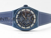 Defy Classic Blue PVD LF 1:1 Best Edition Skeleton White Dial on Blue Rubber Strap A2892 V2